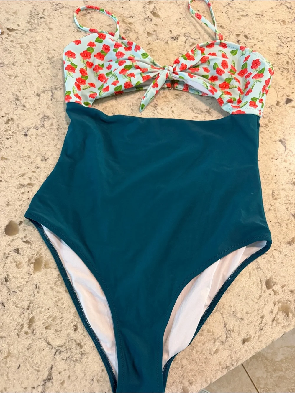 Women's Teal One-Piece Swimsuit with Floral Top